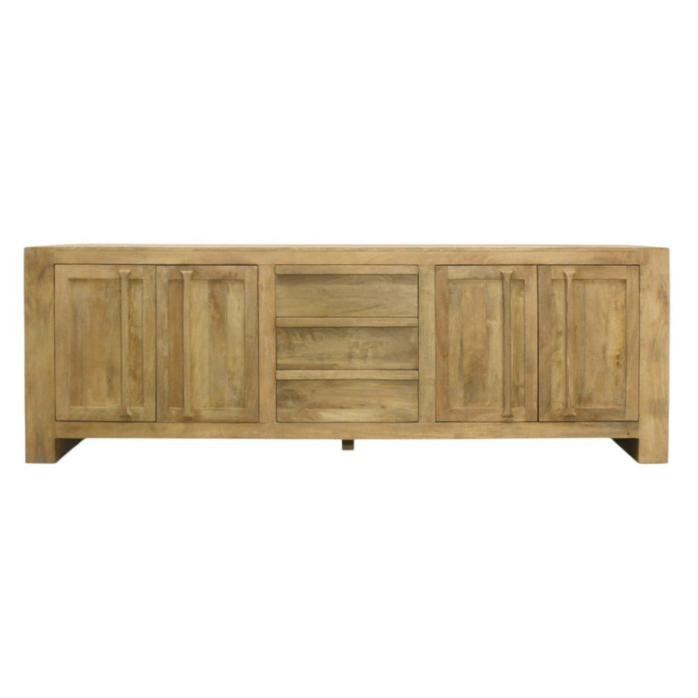 HomeRoots 94" Natural Distressed Solid Wood Sideboard - Elegant Storage Solution with Timeless Vintage Charm 606282