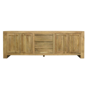 HomeRoots 94" Natural Distressed Solid Wood Sideboard - Elegant Storage Solution with Timeless Vintage Charm 606282