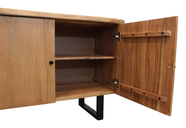 HomeRoots 80" Natural Distressed Solid Wood Live Edge Credenza - Rustic Storage Solution for Any Room 606283