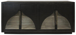 HomeRoots 70" Solid Wood Sideboard - Dark Brown Distressed Cabinet with Glass Doors, Ideal for Stylish Storage Solutions 606284