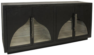 HomeRoots 70" Solid Wood Sideboard - Dark Brown Distressed Cabinet with Glass Doors, Ideal for Stylish Storage Solutions 606284