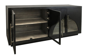 HomeRoots 70" Solid Wood Sideboard - Dark Brown Distressed Cabinet with Glass Doors, Ideal for Stylish Storage Solutions 606284