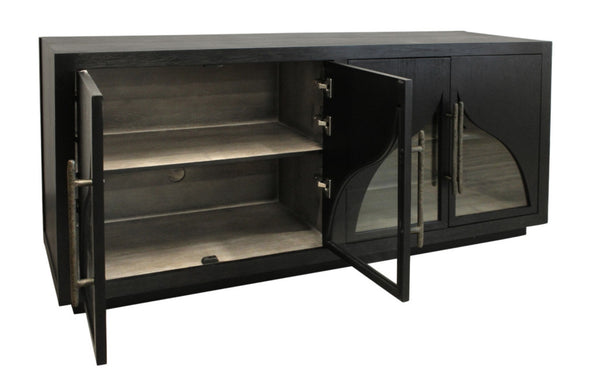 HomeRoots 70" Solid Wood Sideboard - Dark Brown Distressed Cabinet with Glass Doors, Ideal for Stylish Storage Solutions 606284