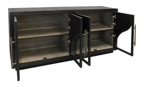 HomeRoots 70" Solid Wood Sideboard - Dark Brown Distressed Cabinet with Glass Doors, Ideal for Stylish Storage Solutions 606284