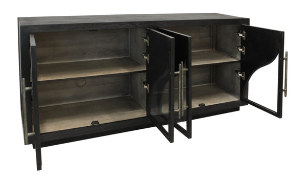 HomeRoots 70" Solid Wood Sideboard - Dark Brown Distressed Cabinet with Glass Doors, Ideal for Stylish Storage Solutions 606284