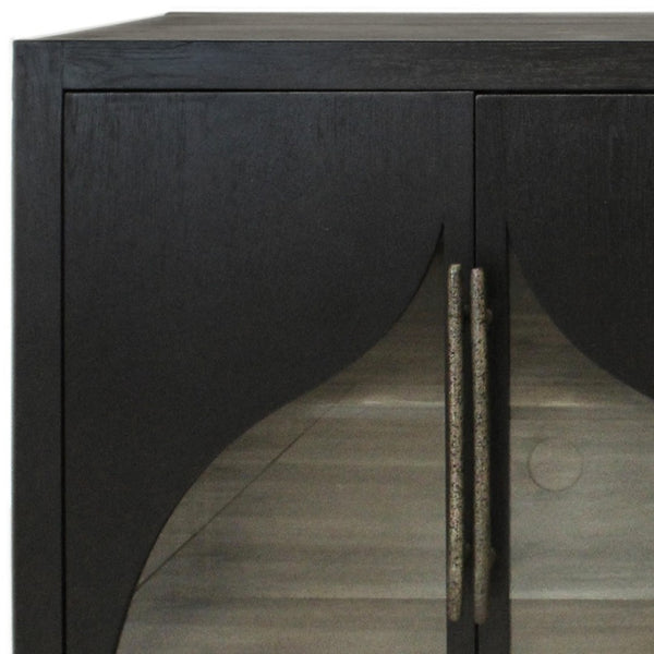 HomeRoots 70" Solid Wood Sideboard - Dark Brown Distressed Cabinet with Glass Doors, Ideal for Stylish Storage Solutions 606284