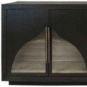 HomeRoots 70" Solid Wood Sideboard - Dark Brown Distressed Cabinet with Glass Doors, Ideal for Stylish Storage Solutions 606284