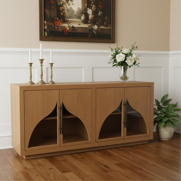 HomeRoots 70" Natural Distressed Solid Wood Sideboard - Rustic Charm Meets Ample Storage for Any Space 606285