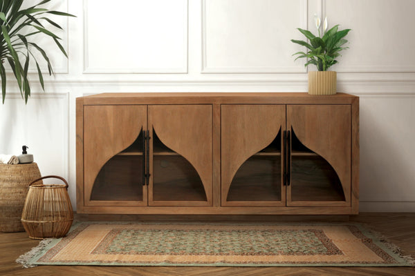 HomeRoots 70" Natural Distressed Solid Wood Sideboard - Rustic Charm Meets Ample Storage for Any Space 606285