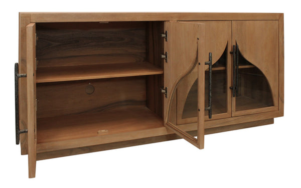 HomeRoots 70" Natural Distressed Solid Wood Sideboard - Rustic Charm Meets Ample Storage for Any Space 606285