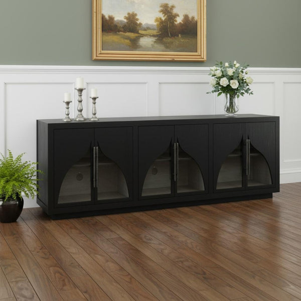 HomeRoots 95" Dark Brown Distressed Solid Wood Sideboard - Versatile Storage Cabinet with Vintage Charm 606286