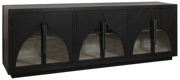 HomeRoots 95" Dark Brown Distressed Solid Wood Sideboard - Versatile Storage Cabinet with Vintage Charm 606286