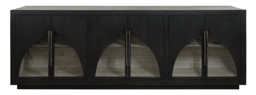 HomeRoots 95" Dark Brown Distressed Solid Wood Sideboard - Versatile Storage Cabinet with Vintage Charm 606286