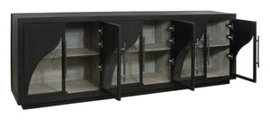 HomeRoots 95" Dark Brown Distressed Solid Wood Sideboard - Versatile Storage Cabinet with Vintage Charm 606286