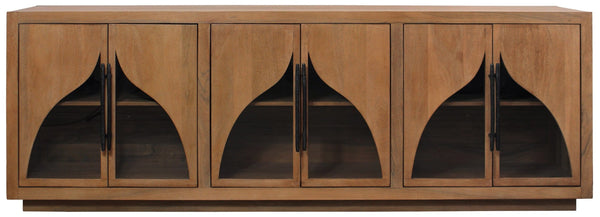HomeRoots 95" Natural Distressed Solid Wood Sideboard – Versatile Storage Buffet for Classic Home Décor 606287