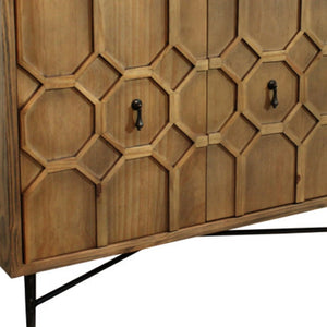 HomeRoots 71" Brown Distressed Reclaimed Wood Sideboard - Sculptural Storage with Geometric Doors & Style! 606288