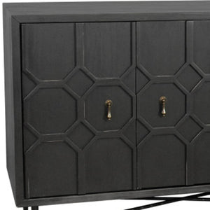 HomeRoots 91" Reclaimed Wood Geometric Sideboard - Distressed Black Finish with Ample Storage & Style Impact 606289