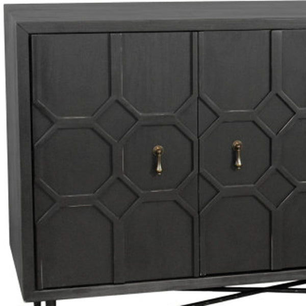 HomeRoots 91" Reclaimed Wood Geometric Sideboard - Distressed Black Finish with Ample Storage & Style Impact 606289