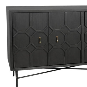 HomeRoots 91" Reclaimed Wood Geometric Sideboard - Distressed Black Finish with Ample Storage & Style Impact 606289