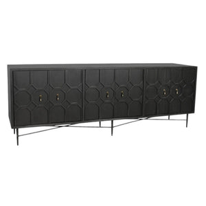 HomeRoots 91" Reclaimed Wood Geometric Sideboard - Distressed Black Finish with Ample Storage & Style Impact 606289