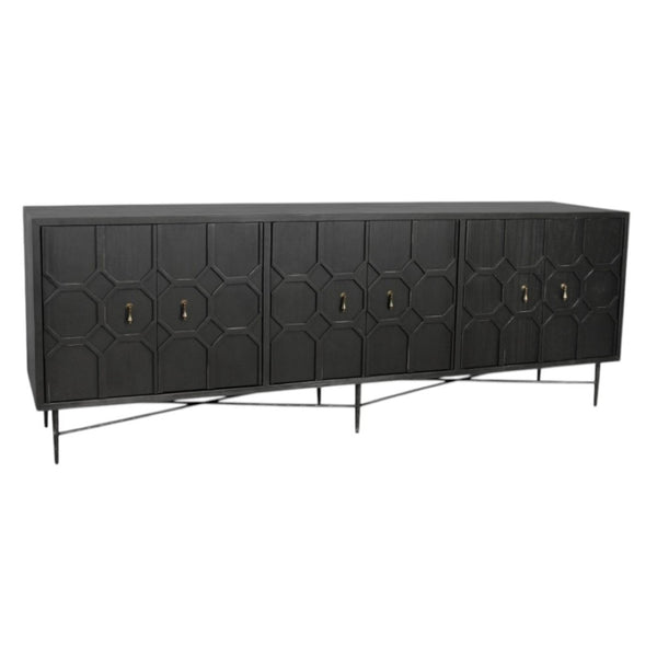 HomeRoots 91" Reclaimed Wood Geometric Sideboard - Distressed Black Finish with Ample Storage & Style Impact 606289