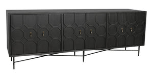 HomeRoots 91" Reclaimed Wood Geometric Sideboard - Distressed Black Finish with Ample Storage & Style Impact 606289