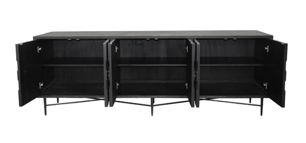 HomeRoots 91" Reclaimed Wood Geometric Sideboard - Distressed Black Finish with Ample Storage & Style Impact 606289