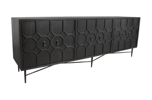 HomeRoots 91" Reclaimed Wood Geometric Sideboard - Distressed Black Finish with Ample Storage & Style Impact 606289