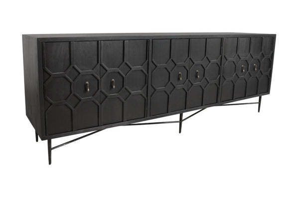 HomeRoots 91" Reclaimed Wood Geometric Sideboard - Distressed Black Finish with Ample Storage & Style Impact 606289