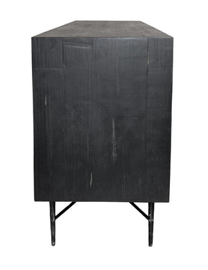 HomeRoots 91" Reclaimed Wood Geometric Sideboard - Distressed Black Finish with Ample Storage & Style Impact 606289