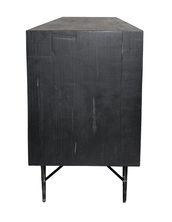 HomeRoots 91" Reclaimed Wood Geometric Sideboard - Distressed Black Finish with Ample Storage & Style Impact 606289