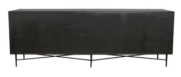 HomeRoots 91" Reclaimed Wood Geometric Sideboard - Distressed Black Finish with Ample Storage & Style Impact 606289