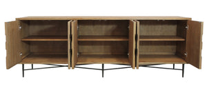 HomeRoots 91" Natural Distressed Solid Wood Sideboard with Carved Geometric Design & 6 Doors for Stylish Storage 606290
