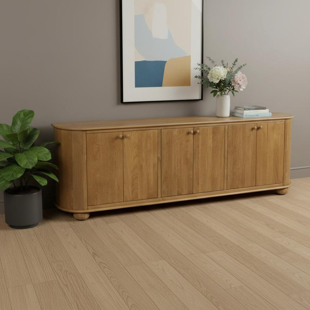 HomeRoots 98" Rustic Distressed Solid Wood Sideboard with 6 Doors - Versatile Storage for Any Room! 606291