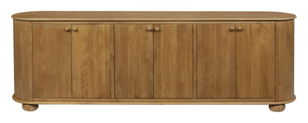 HomeRoots 98" Rustic Distressed Solid Wood Sideboard with 6 Doors - Versatile Storage for Any Room! 606291