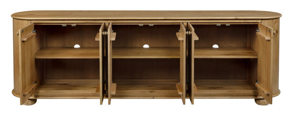 HomeRoots 98" Rustic Distressed Solid Wood Sideboard with 6 Doors - Versatile Storage for Any Room! 606291