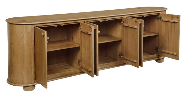 HomeRoots 98" Rustic Distressed Solid Wood Sideboard with 6 Doors - Versatile Storage for Any Room! 606291