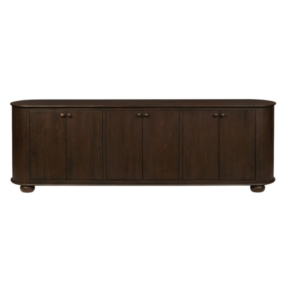 HomeRoots 98" Brown Distressed Solid Wood Sideboard - Vintage-Style Storage Cabinet with Six Doors & Shelves 606292