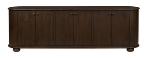HomeRoots 98" Brown Distressed Solid Wood Sideboard - Vintage-Style Storage Cabinet with Six Doors & Shelves 606292