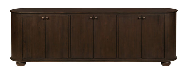 HomeRoots 98" Brown Distressed Solid Wood Sideboard - Vintage-Style Storage Cabinet with Six Doors & Shelves 606292