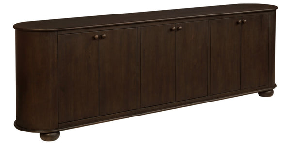 HomeRoots 98" Brown Distressed Solid Wood Sideboard - Vintage-Style Storage Cabinet with Six Doors & Shelves 606292
