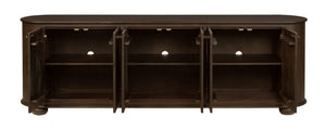 HomeRoots 98" Brown Distressed Solid Wood Sideboard - Vintage-Style Storage Cabinet with Six Doors & Shelves 606292