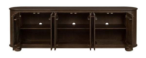HomeRoots 98" Brown Distressed Solid Wood Sideboard - Vintage-Style Storage Cabinet with Six Doors & Shelves 606292