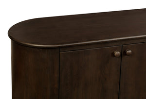HomeRoots 98" Brown Distressed Solid Wood Sideboard - Vintage-Style Storage Cabinet with Six Doors & Shelves 606292