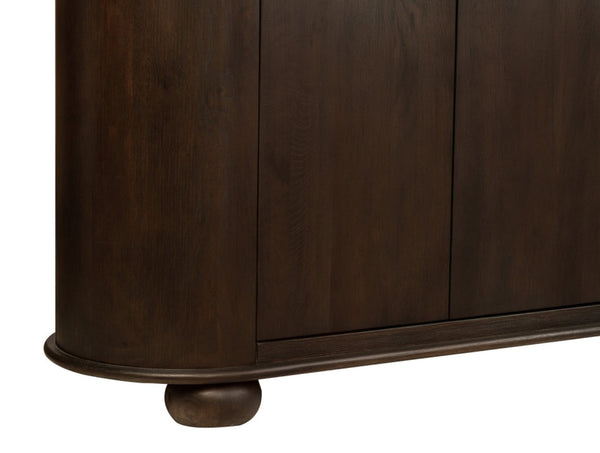 HomeRoots 98" Brown Distressed Solid Wood Sideboard - Vintage-Style Storage Cabinet with Six Doors & Shelves 606292