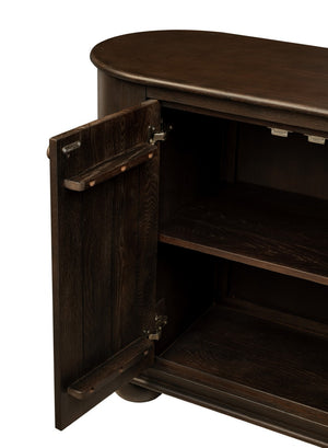 HomeRoots 98" Brown Distressed Solid Wood Sideboard - Vintage-Style Storage Cabinet with Six Doors & Shelves 606292