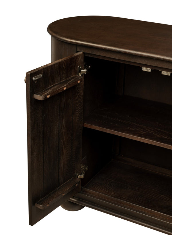 HomeRoots 98" Brown Distressed Solid Wood Sideboard - Vintage-Style Storage Cabinet with Six Doors & Shelves 606292