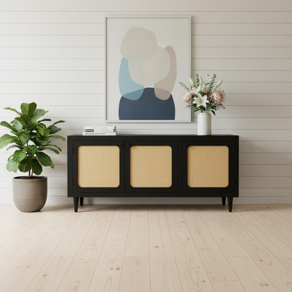 HomeRoots 60" Black Distressed Solid Wood Sideboard - Stylish Storage Solution for Any Room Décor Style! 606293