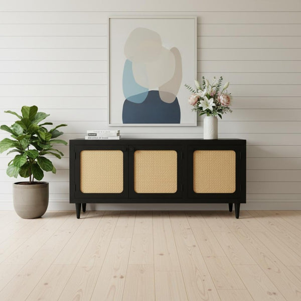 HomeRoots 60" Black Distressed Solid Wood Sideboard - Stylish Storage Solution for Any Room Décor Style! 606293