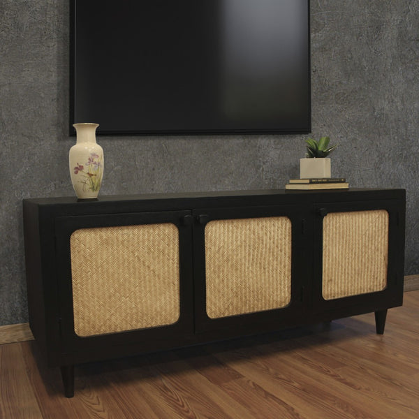 HomeRoots 60" Black Distressed Solid Wood Sideboard - Stylish Storage Solution for Any Room Décor Style! 606293